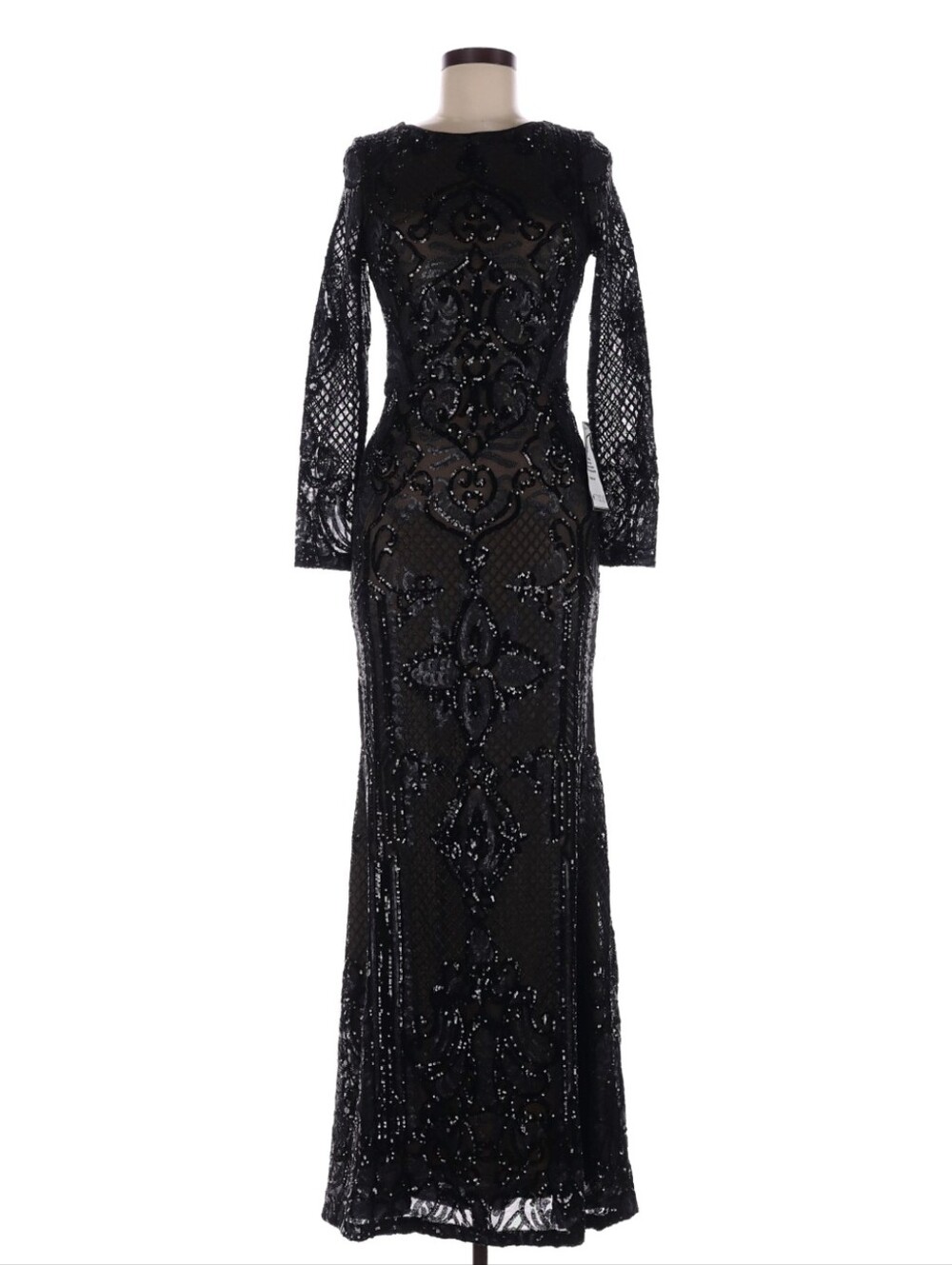 Betsy & Adam Sequin Black Formal Wedding Guest Black Tie Maxi Dress Gown Size 6